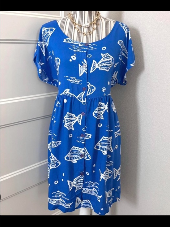 Jennifer Moore Dresses & Skirts - Vintage blue costal fish print dress